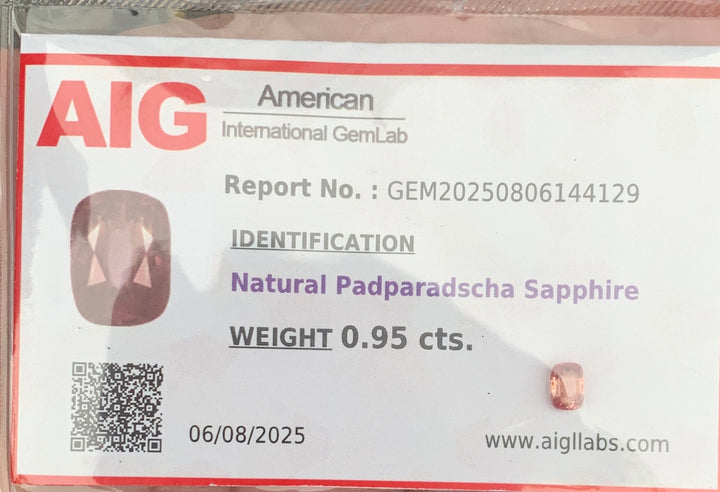 SAPPHIRE CERTIFIED PADPARADSACHA 0.95 CTS