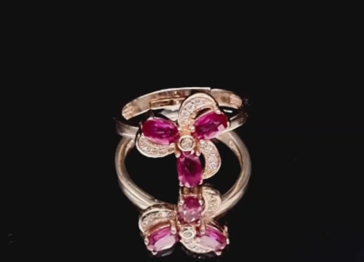 Natural Ruby with CZ and Rose Gold-Plated 925 Silver