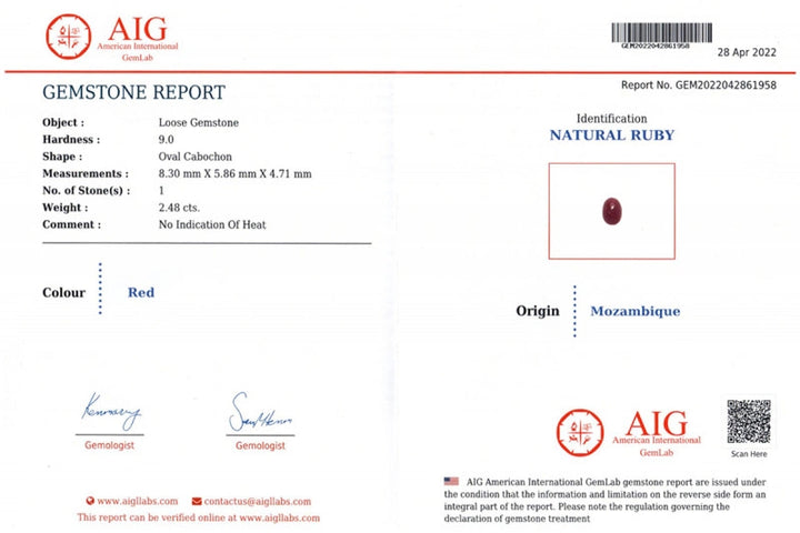 Ruby Cerified 2.48 cts