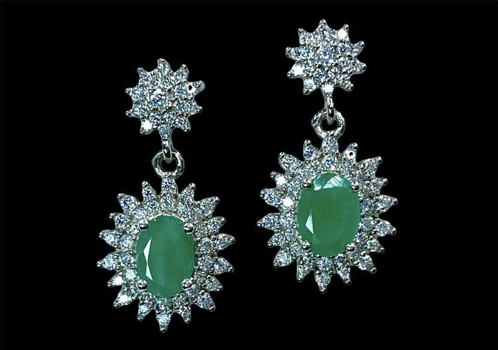 Earrings-Genuine Natural Emerald
