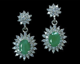 Earrings-Genuine Natural Emerald