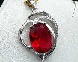 Oval Red Garnet with White CZ Accents