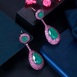Brazilian Style Green Emerald Drop Earrings