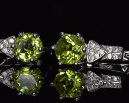 Peridot Earrings with White CZ in Silver 925