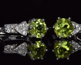 Peridot Earrings with White CZ in Silver 925