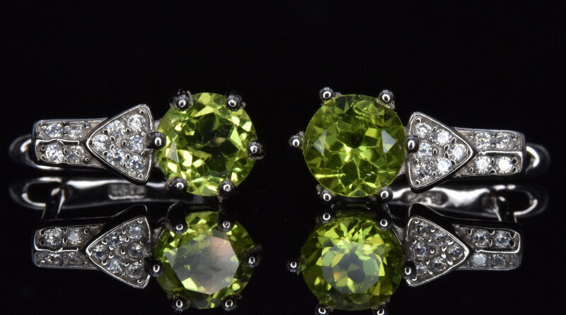Peridot Earrings with White CZ in Silver 925
