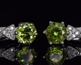 Peridot Earrings with White CZ in Silver 925