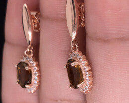 Natural Tourmaline with White CZ in Rose Gold Silver