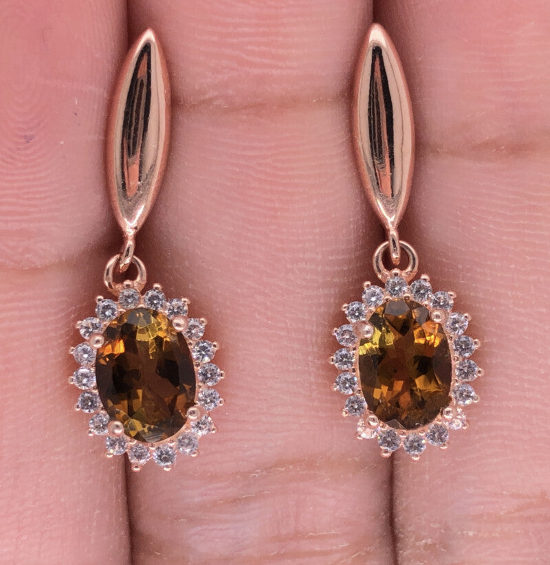Natural Tourmaline with White CZ in Rose Gold Silver