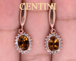 Natural Tourmaline with White CZ in Rose Gold Silver