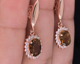 Natural Tourmaline with White CZ in Rose Gold Silver