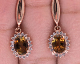 Natural Tourmaline with White CZ in Rose Gold Silver