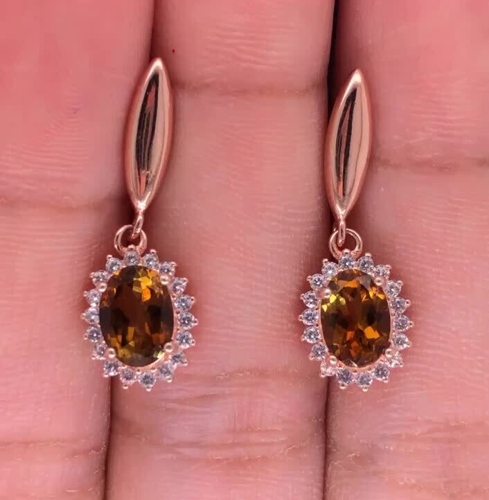 Natural Tourmaline with White CZ in Rose Gold Silver